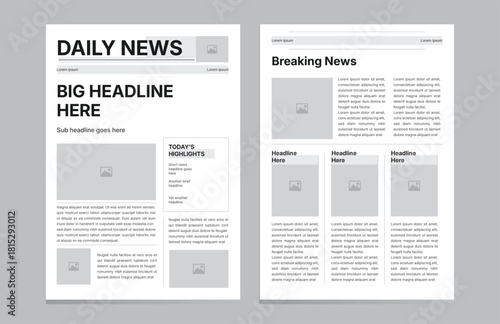 Modern Newspaper layout design editable print templateclassic black and white newspaper page template
