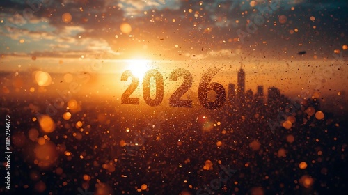 happy new year 2026 with sunset background