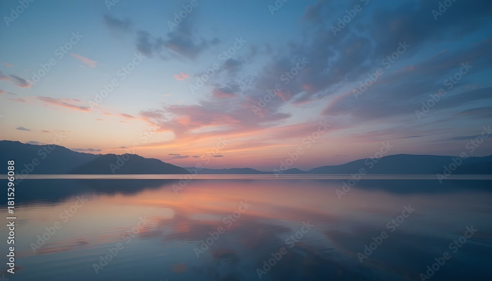 Fototapeta premium Pastel sky reflecting on still water at sunrise 