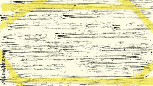 Grunge-style background with horizontal charcoal brush strokes on a light textured surface, framed by a yellow hexagonal border. Ample negative space for text.