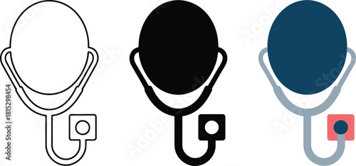 Three Stethoscope Icons Outline Silhouette Color medical ,  medical, health, doctor, nurse, cardiology,