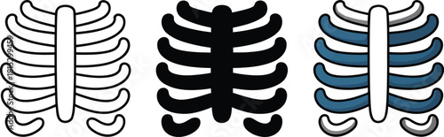 Three Styles of Rib Cage Icon Outline Silhouette and Color ,  medical, science, health, human body, biology,