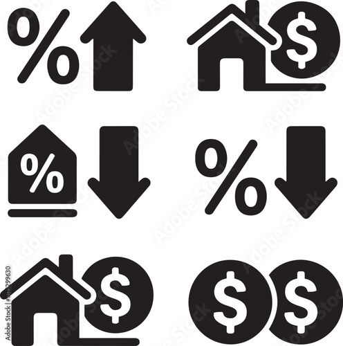 Real estate and financial rate change icons