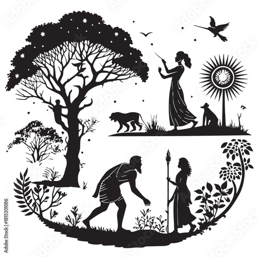 Black creation myths Silhouette Vector, High Quality Illustration on White Background
