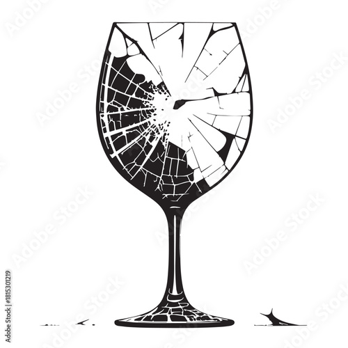 Black cracked glass and broken windshield Silhouette Vector, High Quality Illustration on White Background