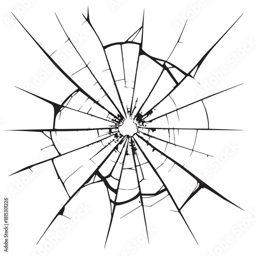 Black cracked glass and broken windshield Silhouette Vector, High Quality Illustration on White Background