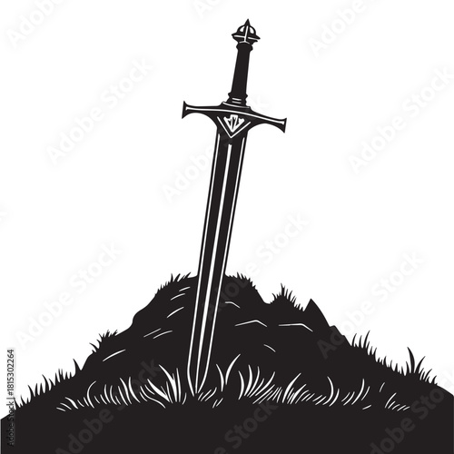 Black excalibur Silhouette Vector, High Quality Illustration on White Background