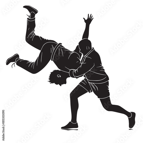 Black glima icelandic viking wrestling Silhouette Vector, High Quality Illustration on White Background