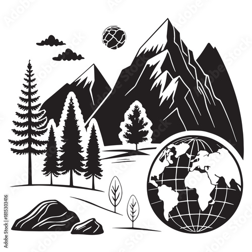 Black geology earth sciences Silhouette Vector, High Quality Illustration on White Background