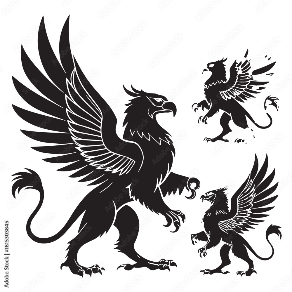 Obraz premium Black griffins Silhouette Vector, High Quality Illustration on White Background