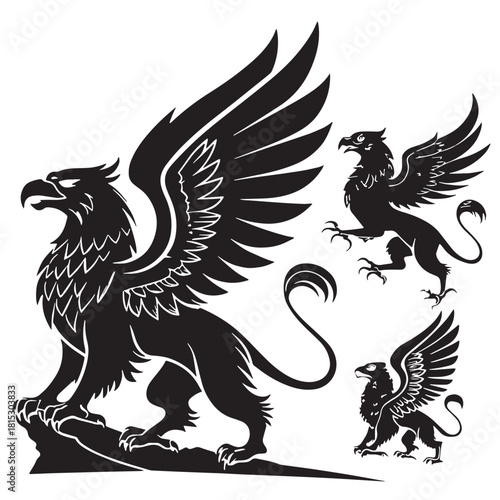 Black griffins Silhouette Vector, High Quality Illustration on White Background