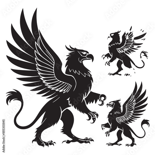 Black griffins Silhouette Vector, High Quality Illustration on White Background