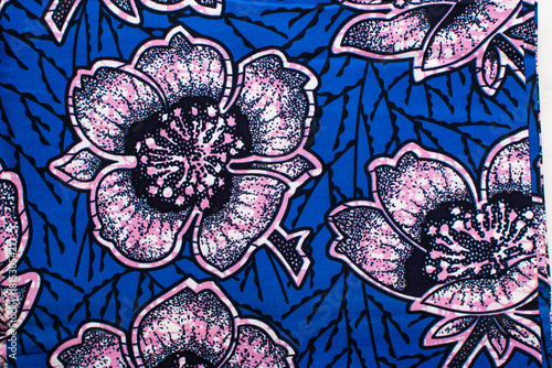 close up view of blue ankara fabric, different patterns on blue ankara material, flatlay of nigerian wax cloth