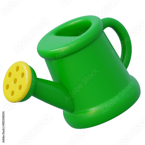 3d green and yellow watering can for children learning gardening and plant care