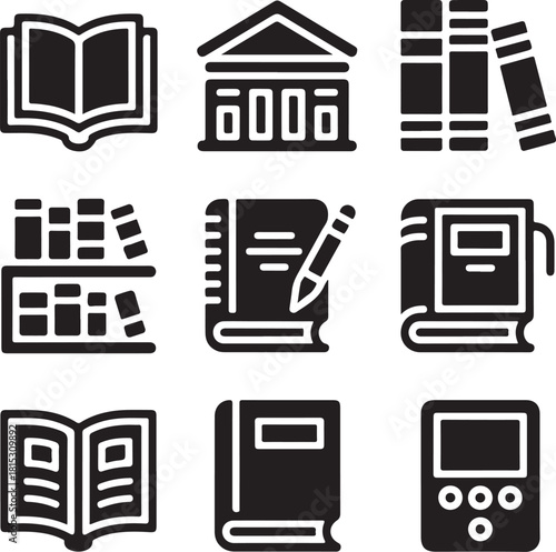 Education and reading icons set