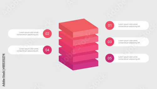 3D Layered Block Infographic Design with Five Steps
