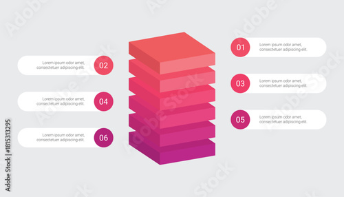 3D Layered Block Infographic Design with Six Steps