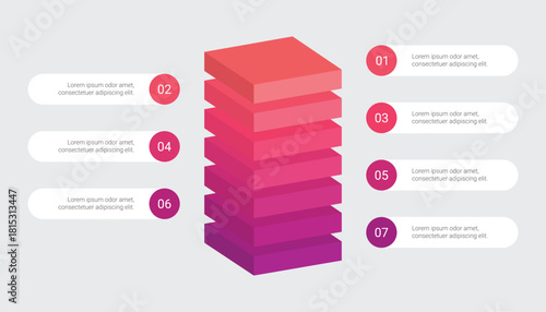 3D Layered Block Infographic Design with Seven Steps