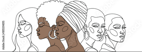 Diverse women line art illustration, abstract female portrait collection, modern minimalist beauty design, one-line drawing style, elegant feminine artwork