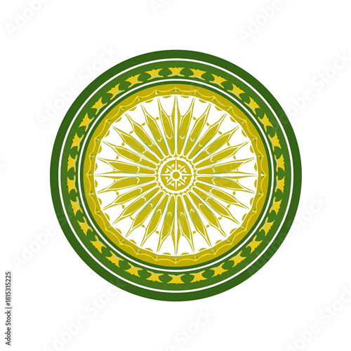 Abstract green and gold mandala floral vector design with vintage ethnic ornament pattern