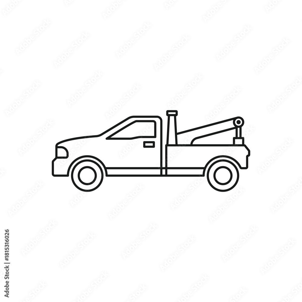 Fototapeta premium Black Outline Tow Truck Illustration White Background