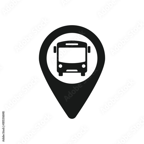 Bus station map pin. Bus station location pin. GPS bus location symbol for apps and websites isolated on white background