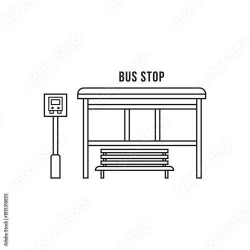 Minimal bus stop icon in line art style. Editable vector illustration of public transport symbol, ideal for transit apps, city maps, or transportation websites.