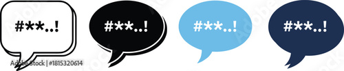 Censored speech bubble icons with symbols, profanity filter concept illustration, communication warning signs, cartoon message bubbles for digital content moderation design artwork