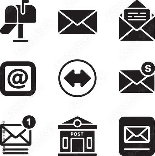 Mail and email glyph icons set