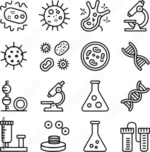Microbiology and science lab icons