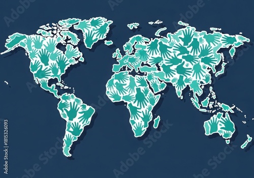 Global unity and connection represented by hands forming a world map
