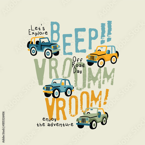 Beep Vroom Kids Car Doodle Illustration 