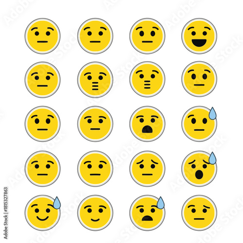 Collection of diverse cartoon faces with various expressions and emotions, isolated on