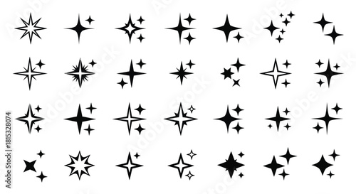 A collection of various star shapes and symbols, each with unique designs and patterns, perfect for decorative and artistic purposes