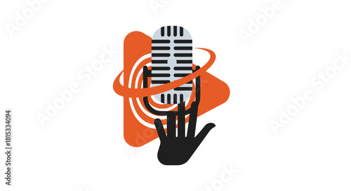 Microphone with a play button and a hand