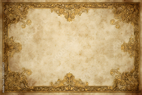 Vintage Parchment with Ornate Golden Baroque Frame