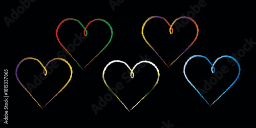 Five colorful hearts with a create a vibrant and eyecatching display of love and affection