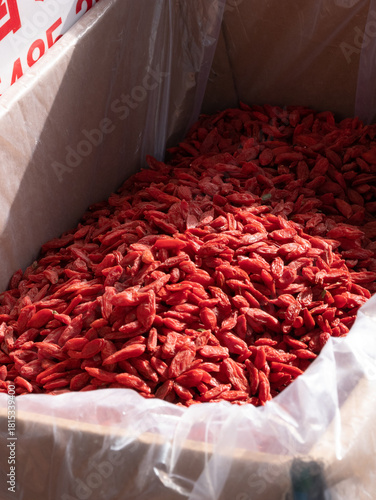 Red goji berries in the box