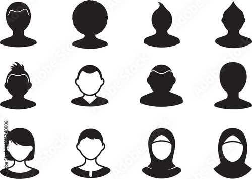 Collection of Black and White Head and Hairstyle Silhouettes profile face