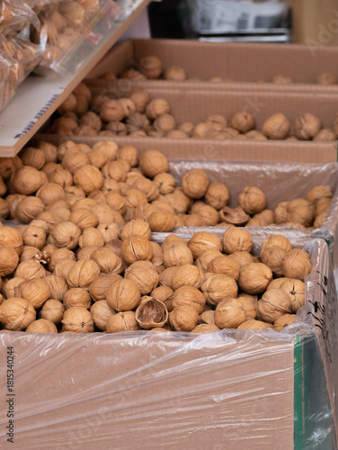 Close-up of nuts and walnuts in the box