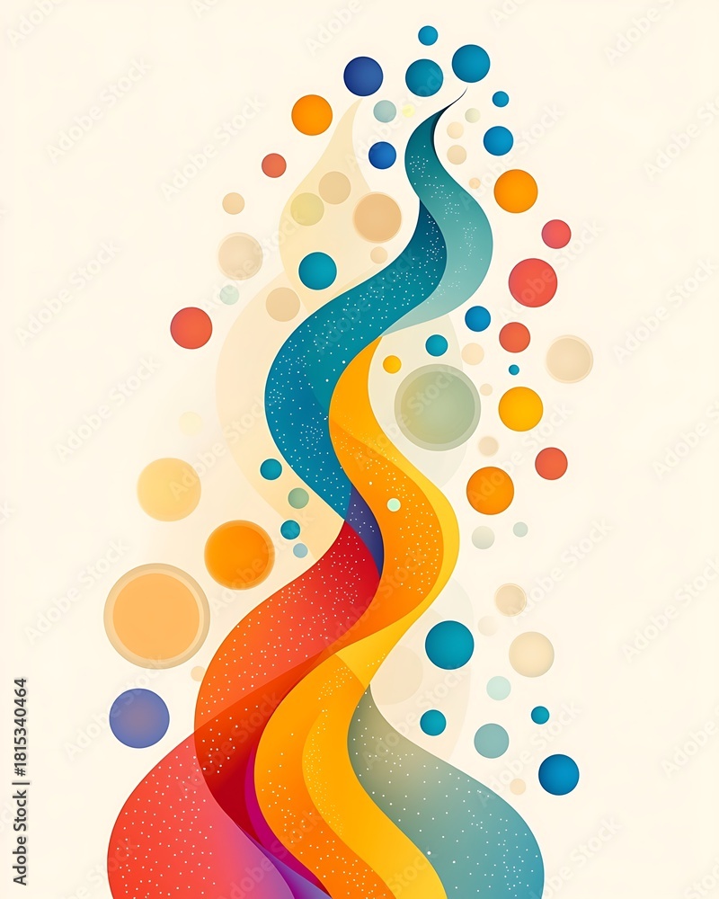 Obraz premium Colorful Abstract Waves with Circular Elements Design