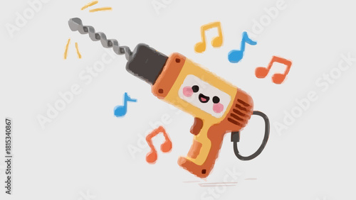 A 3D render of a red electric guitar with music notes is a colorful concept object for a learning business symbol