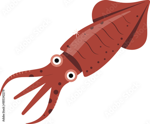 Reddish brown squid vector illustration isolated on a transparent background with tentacles and large eyes