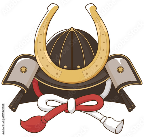 馬の歪めの前立てが付いた兜