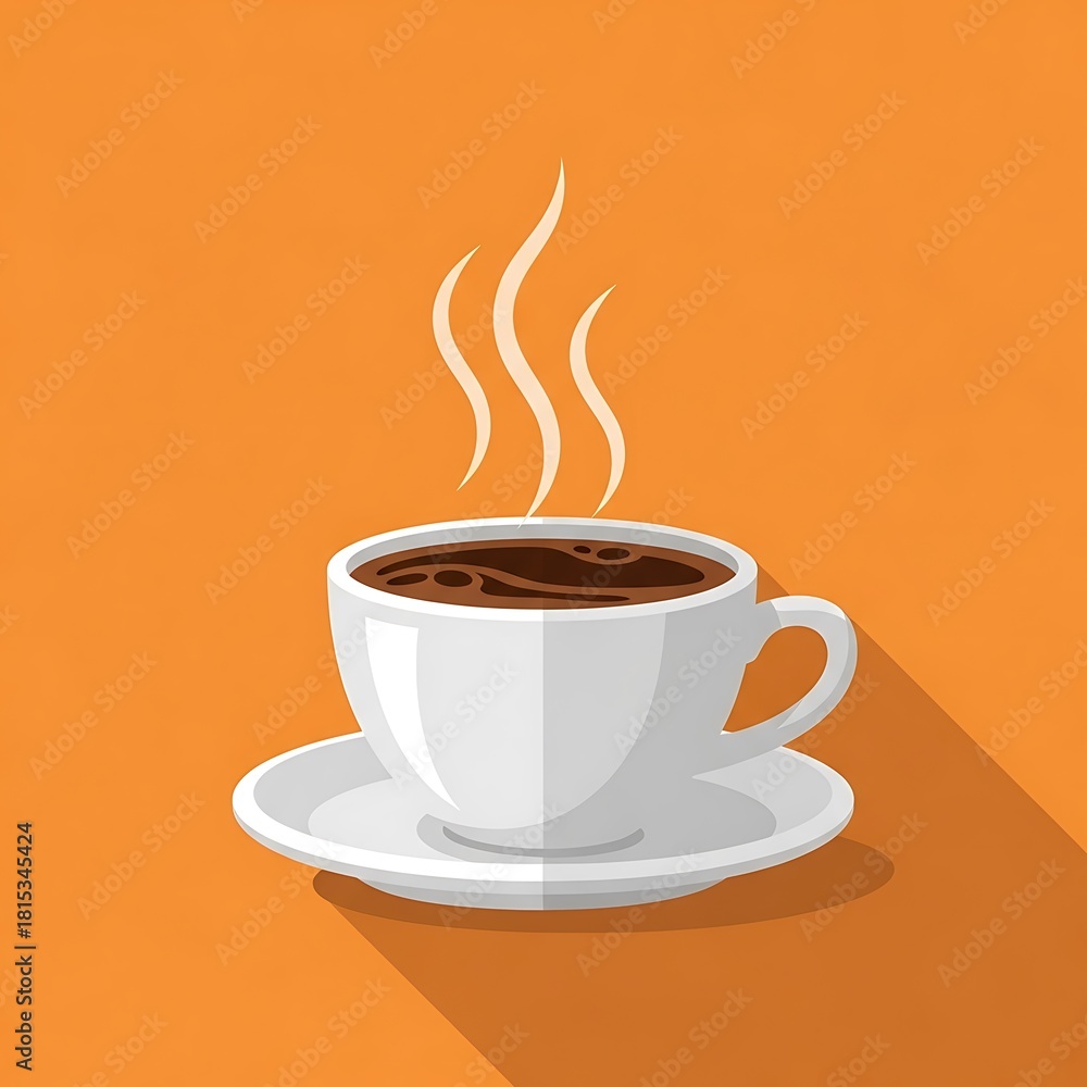 Fototapeta premium Steaming Cup of Coffee on a Saucer with Orange Background.