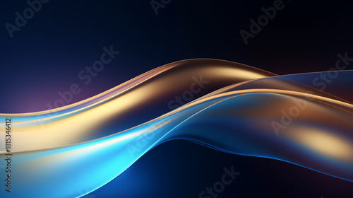 Abstract fluid waves with golden and blue gradients on a dark background. Modern elegant graphic design for technology, business, or luxury concepts.