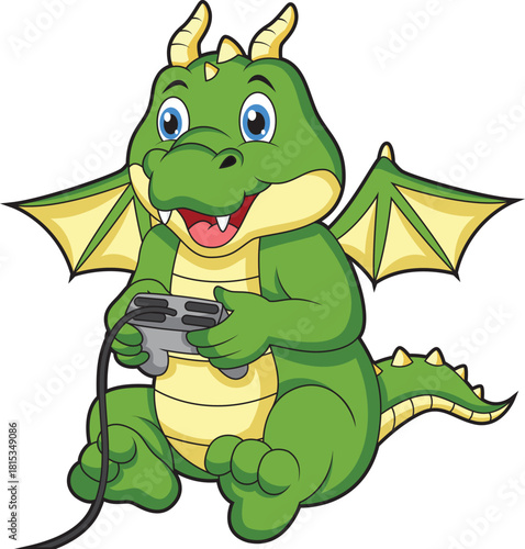 Cute dragon playing video game