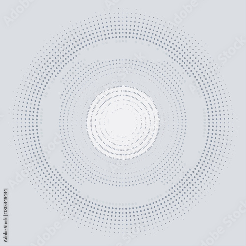 Abstract light gray radial dot pattern. Modern geometric design with concentric circles and a fading halftone effect, perfect for digital backgrounds or futuristic concepts