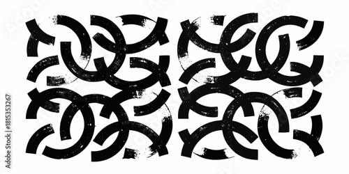 Abstract grunge pattern of interlocking arcs in black and white