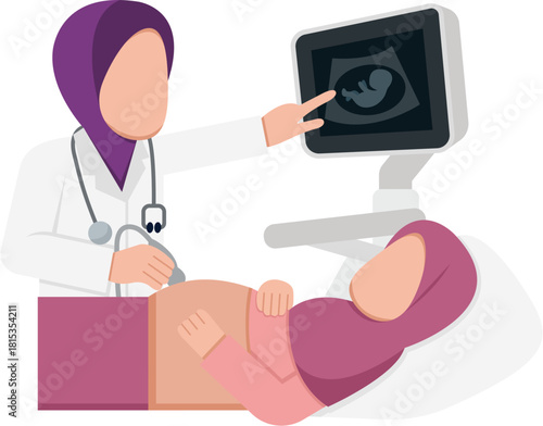 Muslim Woman With Doctor During Ultrasound Checkup